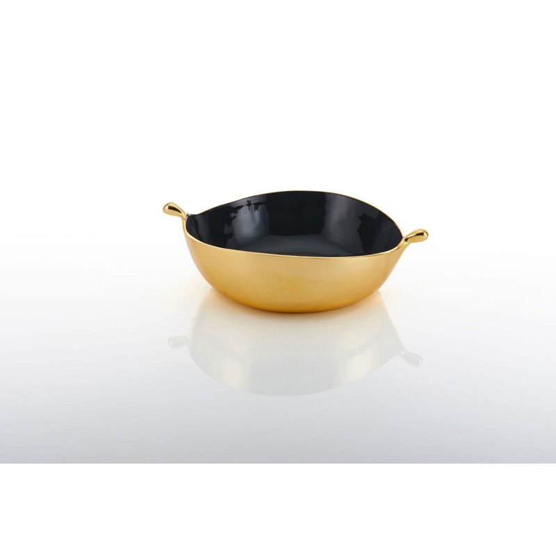 Metal Abstract Posh & Luxe Decorative Bowl in Gold/Gray