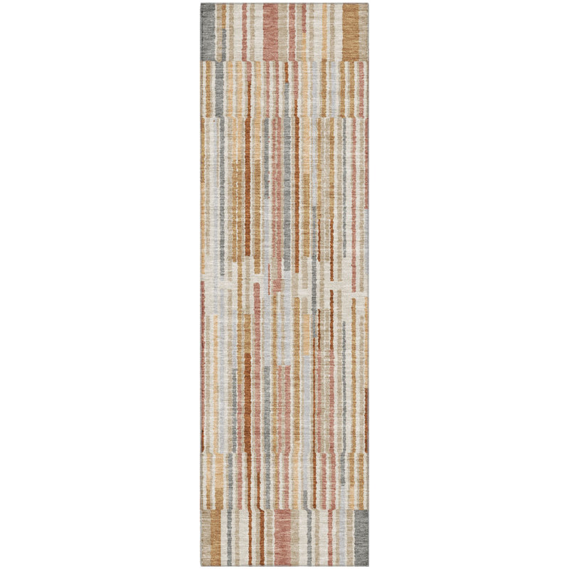 Premium Machine Washable Mayfield AMF2102 Striped Rug, 1'8" x 2'6", Terracotta