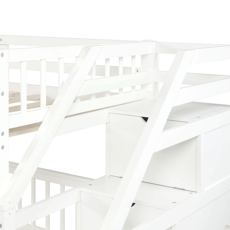 Lit mezzanine simple au-dessus d'un lit double avec escalier, Blanc