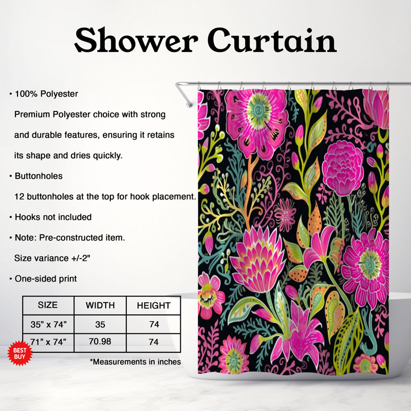 Rideau de douche standard 1 pièce Dark Floral Beauty, H 74 po x l 71 po