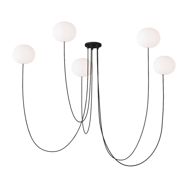 Peter Bristol Helium 5-light extra large LED chandelier in matte black finish with glass shades, 5.7" H x 25.1" W x 25.1" D