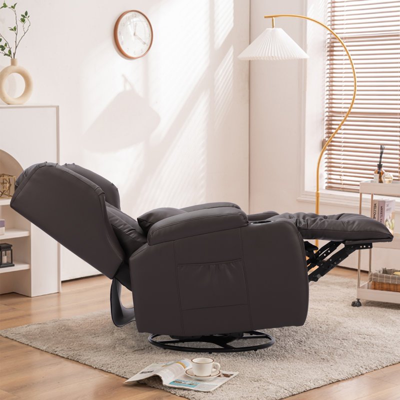 Fauteuil inclinable pivotant à bascule pour le salon avec porte-gobelets, Similicuir brun