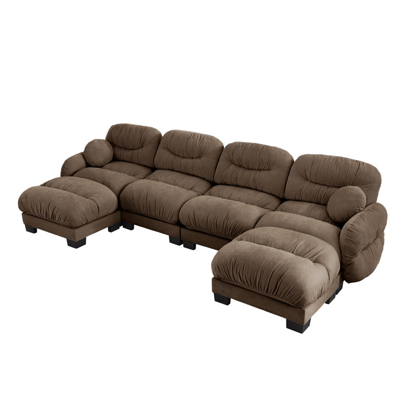 Canapé modulaire plissé en chenille modulaire, canapé en U à 4 places avec repose-pieds et siège ergonomique en mousse
