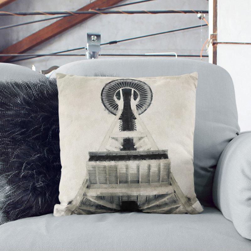 The Space Needle in Seattle Scatter Cushion with Filling, 55cm H x 55cm W x 20cm D, Stone