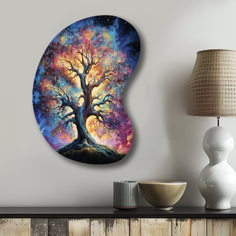 Alani - Art mural en métal avec arbre asymétrique, reproduction de sculpture murale en métal de forme unique