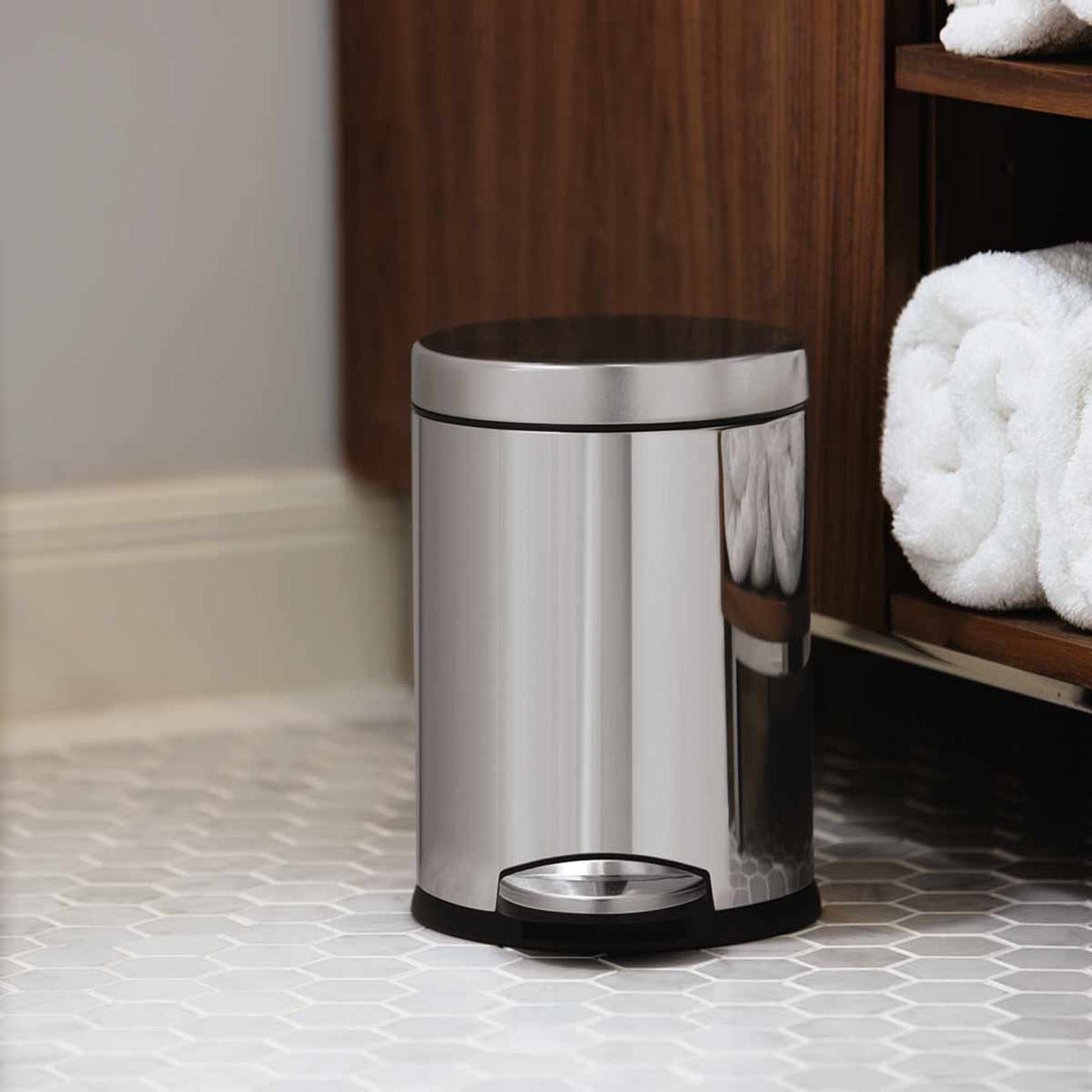 simplehuman 1.2gal Round Step-On Trash Can, Polished Chrome