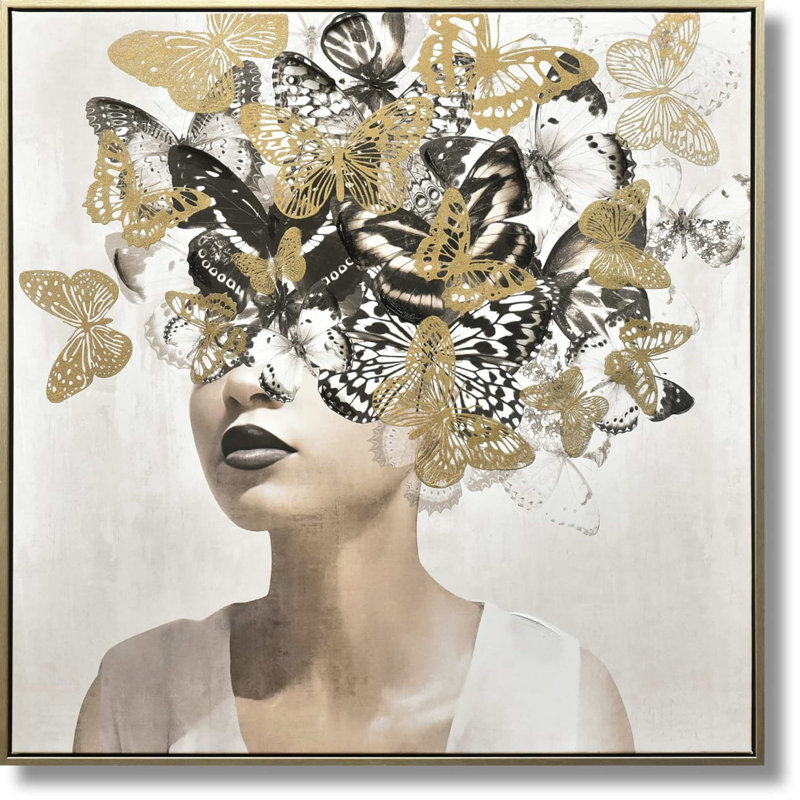 Art mural toile monarque dorée - 32 po x 32 po - cadre doré champagne