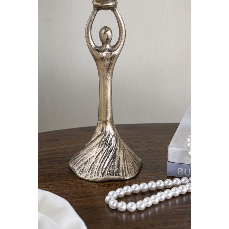 Porte-pilier en aluminium doré D4.5X11.5 "avec motif abstrait de dame, H 11,5 po x l 4,5 po x P 4,5 po