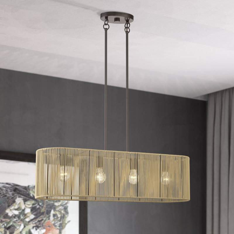 Grand lustre linéaire en bronze anglais à 4 lumières Goldiemesh, 4
