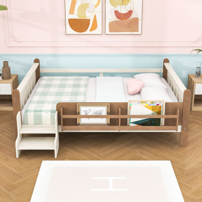 Wooden Kids Platform Bed with Storage Bookcases