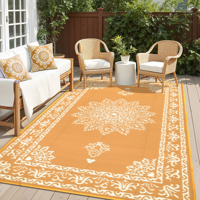 Grand tapis de camping réversible pour l'extérieur, Rectangulaire 8 pi x 10 pi, Orange