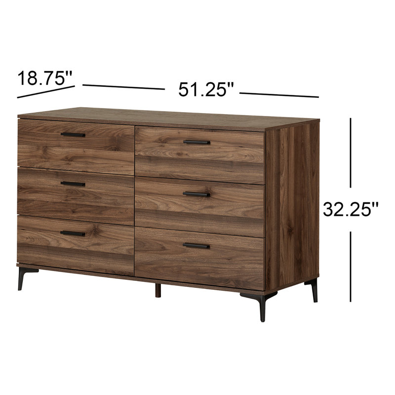 Kilgore 51.25'' W 6 - Drawer Dresser, Natural Walnut