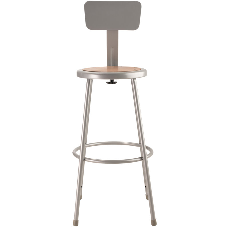 Adjustable Gray Metal Laboratory Stool with Backrest