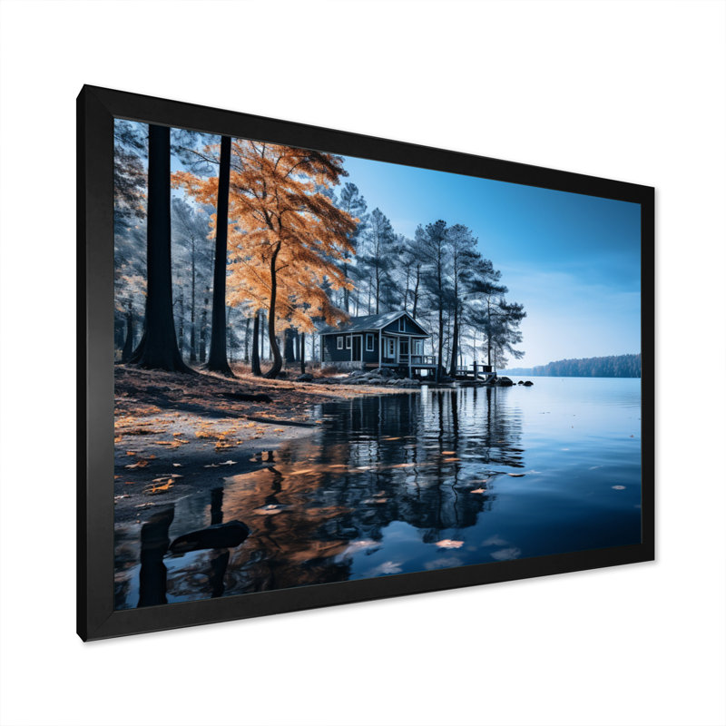 Lake Blue Lakeside Whispers - Lakes Lakehouse, art mural, H 12 po x l 20 po x P 1 po, Cadre simple noir