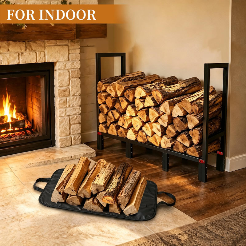 Râtelier à bûches de 1,20 m pour intérieur et extérieur avec porte-bûches, support à bûches renforcé par 4 plaques métalliques pour le rangement du bois de cheminée, support à bûches robuste en métal pour terrasse et extérieur.