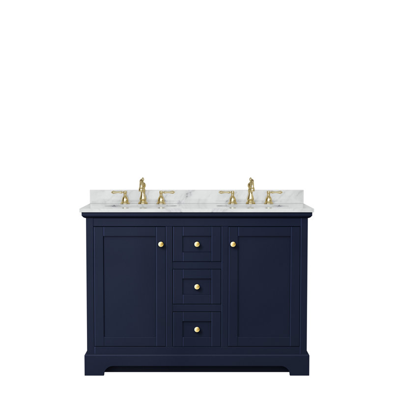 Ensemble de meuble-lavabo double 48 po Avery, Bleu foncé, Or brossé