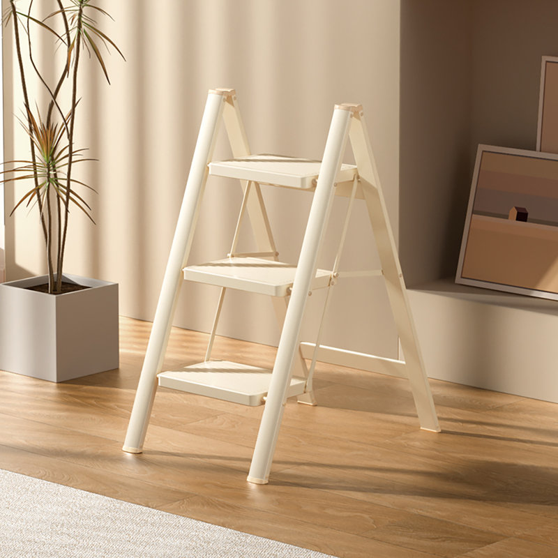 3 - Step Steel Lightweight Folding Step Ladder, Natural