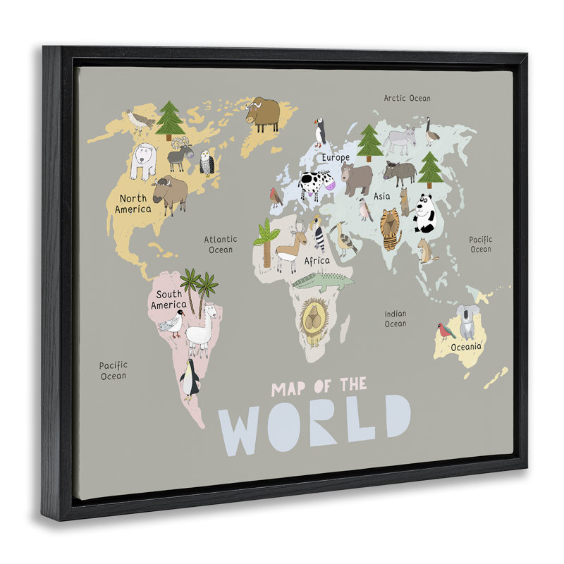 Cadre pour enfant, carte du monde flottante, design par Carla Daly, Cadre flottant noir de jais, H 17 po x l 21 po