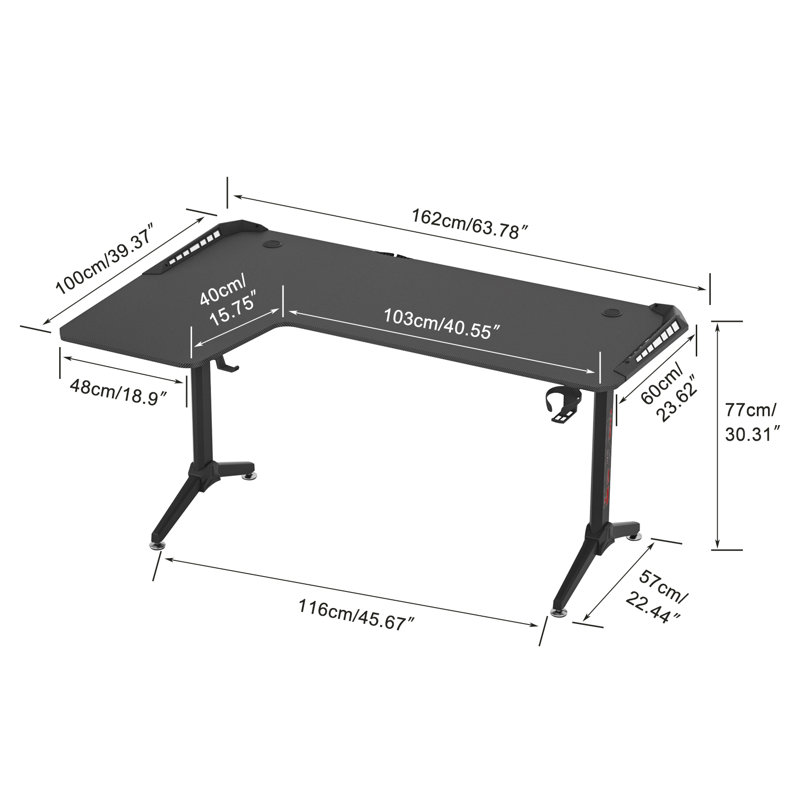 Amici L-Shaped Steel Computer Desk, Left Hand Return