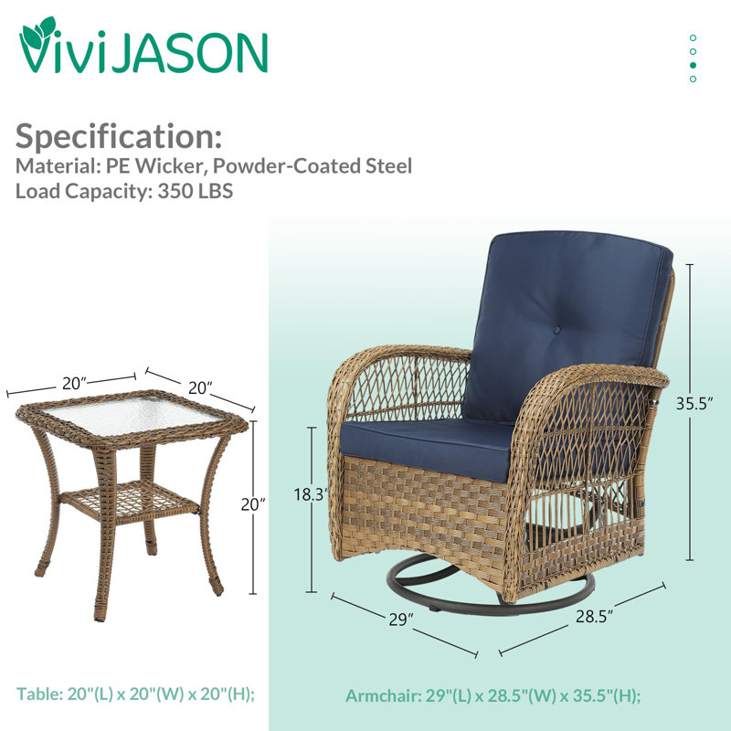 Ensemble de conversation pour 2 personnes avec coussins Enochs, Marine, Rotin brun clair