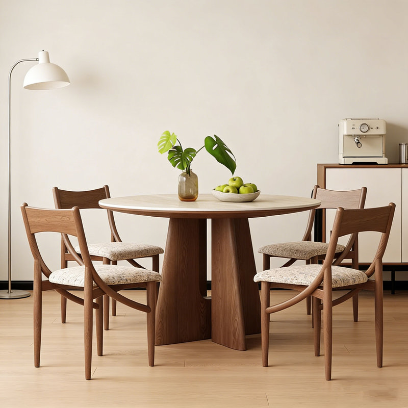 Table de salle à manger Mid-Century, 5 pièces: table, 4 chaises, H 29,5 po x L 53,1 po x l 53,1 po