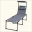 Chaise longue d'extérieur, chaise longue pliante à dossier réglable, chaise de bronzage rembourrée avec toit pare-soleil et appui-tête pour plage, camping, randonnée