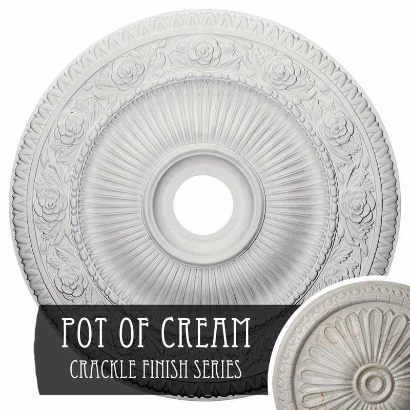 Endurathane Logan Ceiling Medallion, 24 1/4"OD x 3 7/8"ID x 2"P (Fits Canopies up to 6 1/8"), Hand-Painted Pot of Cream Crackle Finish