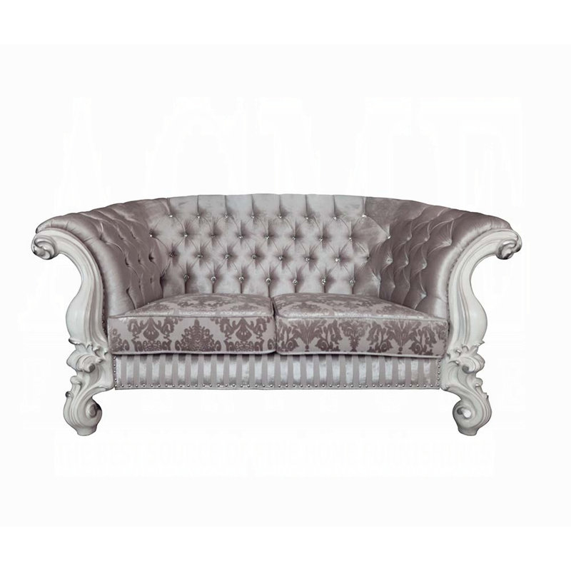 Causeuse en tissu ivoire avec capitonnage en cristal Dwaine, Gris clair, Blanc