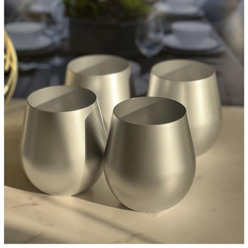 Ensemble de 4 verres à vin en plastique métallique, Argent argent