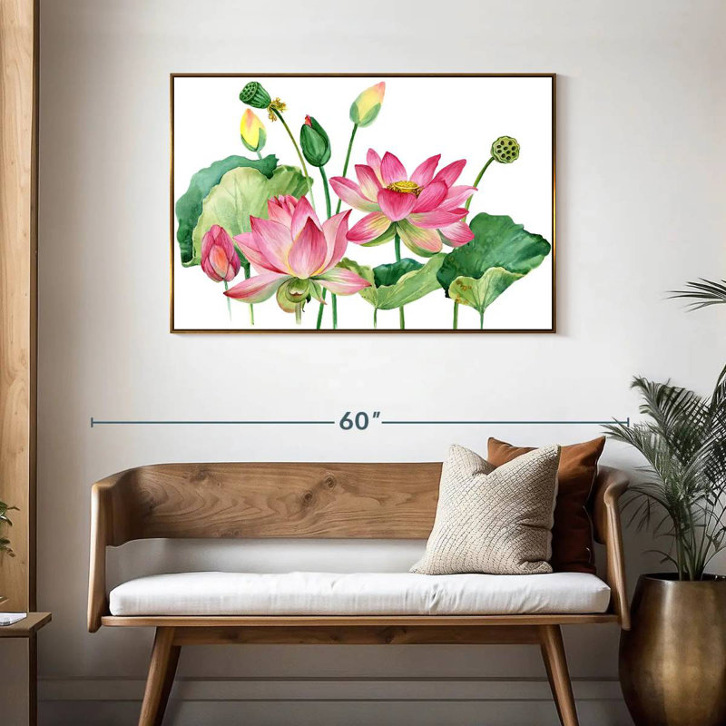 Grappe de lotus rose, Cadre flottant doré, 43 po x 29 po