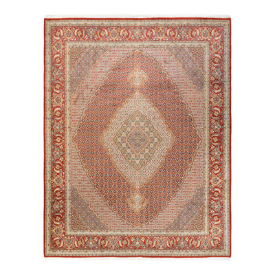 Tapis orange en laine noué à la main de conception unique 8 pi 3 po x 10 pi 5 po Hayner