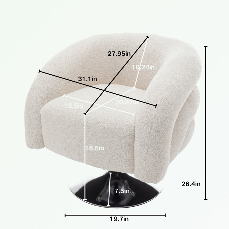 Chaise pivotante rembourrée de style moderne avec base ronde en métal, Ourson blanc
