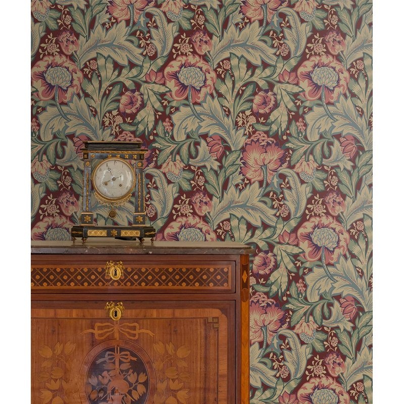 33' L x 20.9" W Wallpaper Roll, Deep Mauve/Aegean Blue