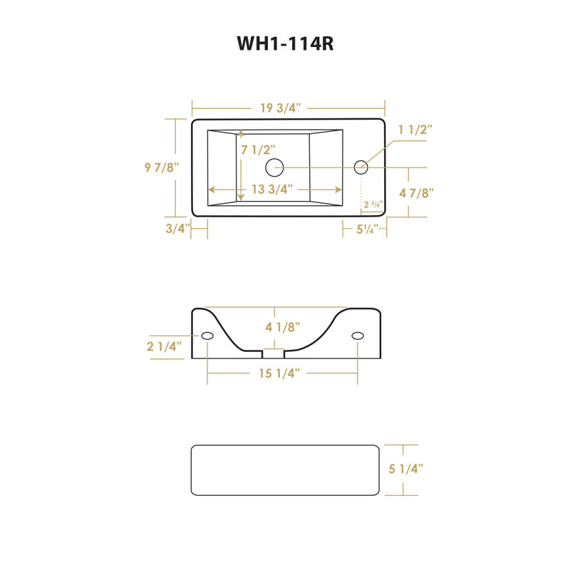 Whitehaus 9.875'' White Vitreous China Rectangular Bathroom Sink, Right Hand