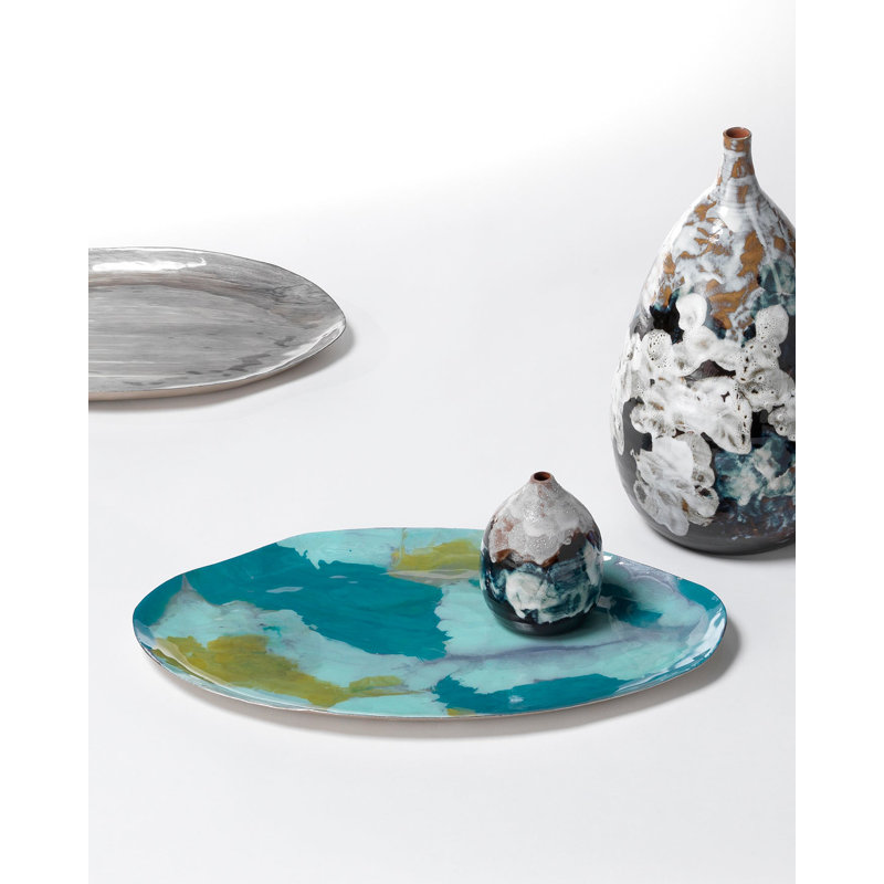 Blue Enamel Oval Metal Decorative Tray