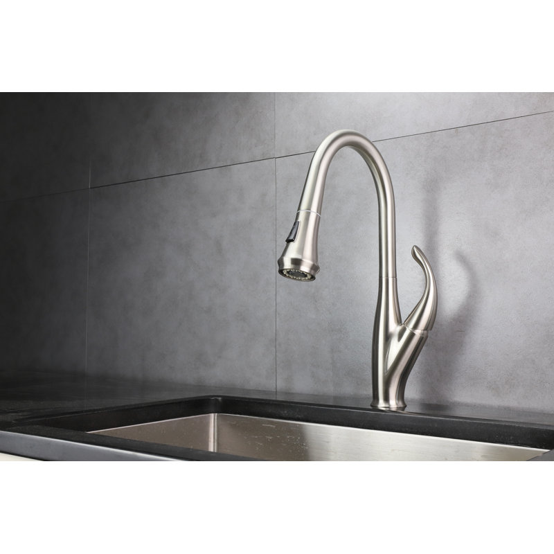 Garbatella Brass Single-Handle Pull-Down Spray Kitchen Faucet, Brushed Nickel