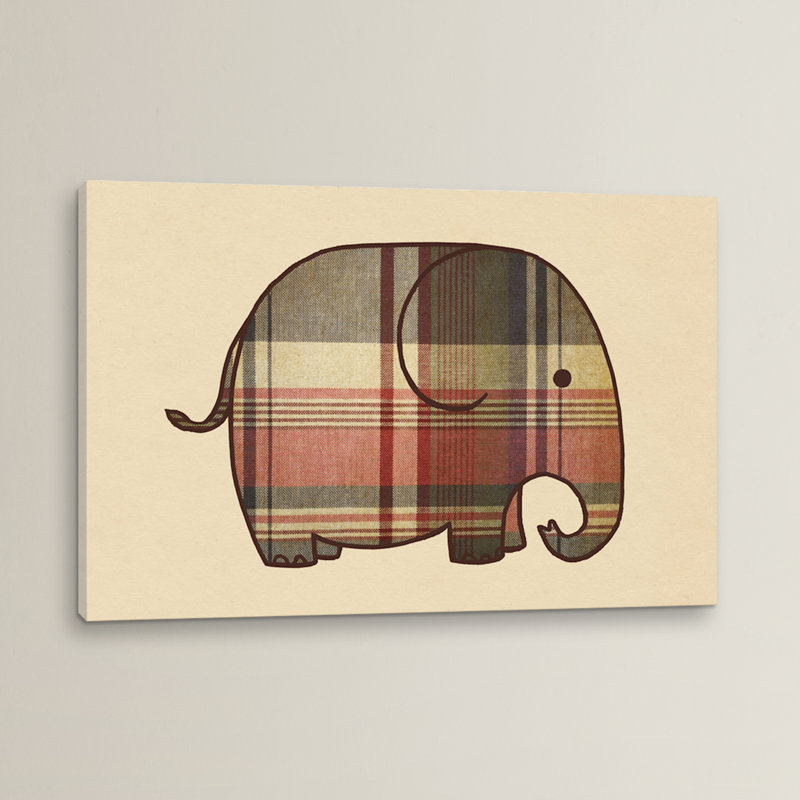 « écossais éléphant »-impression sur toile tendue, H 16 po x l 16 po x P 1 po, Papier d'art encadré noir, Blanc