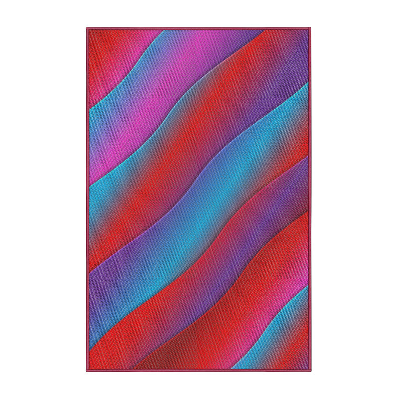 Tapis rouge/bleu à motifs, Rectangle 2 pi x 3 pi