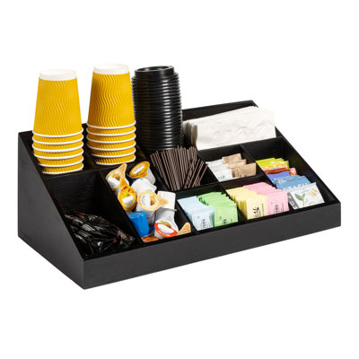 Bambury l 18 po x P 9,5 po x H 6,5 po Minimaliste fabriqué à la main tasse en bambou et station de condiments, noir