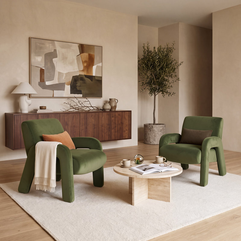 Fauteuil d'appoint moderne en velours COLAMY AURA, fauteuil lounge rembourré, vert, ensemble de 2, Vert