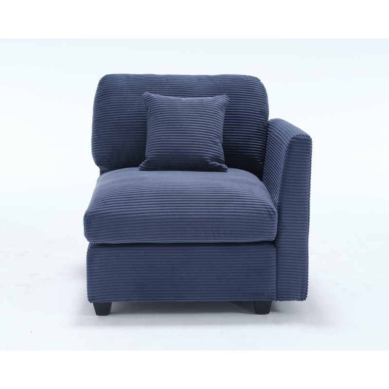 Zayva Corduroy Fabric Right Armrest Seat Module Side Chair For Modular Sectional Sofa, Dark Blue Corduroy 