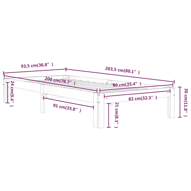 Bed Frame Solid Wood, European Single (90 x 200cm), Natural