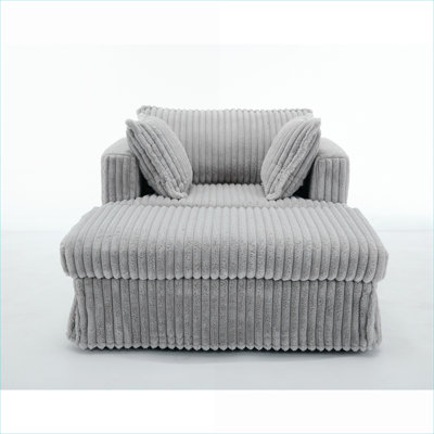 FlowLuxe Corduroy Oversized Chaise Lounge, Slate Gray with Movable Ottoman for Living Room Apartment