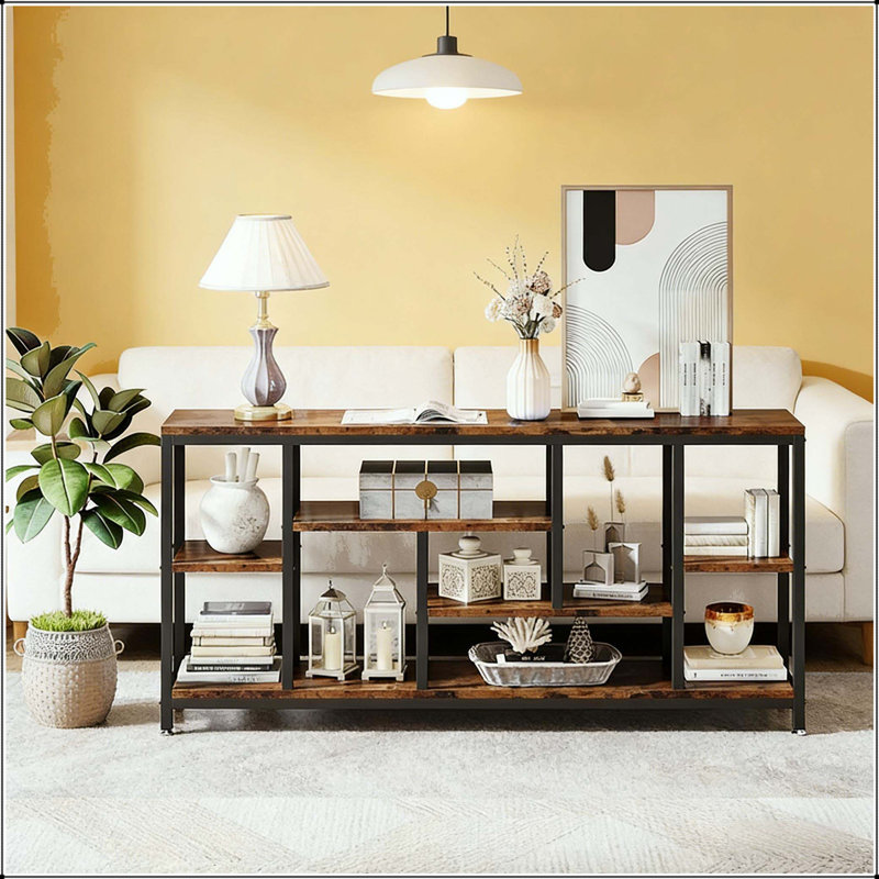 71" Industrial Console Table with Multi-Level Shelving