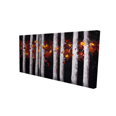 Toile de salon avec arbres blancs et feuilles oranges - saisons