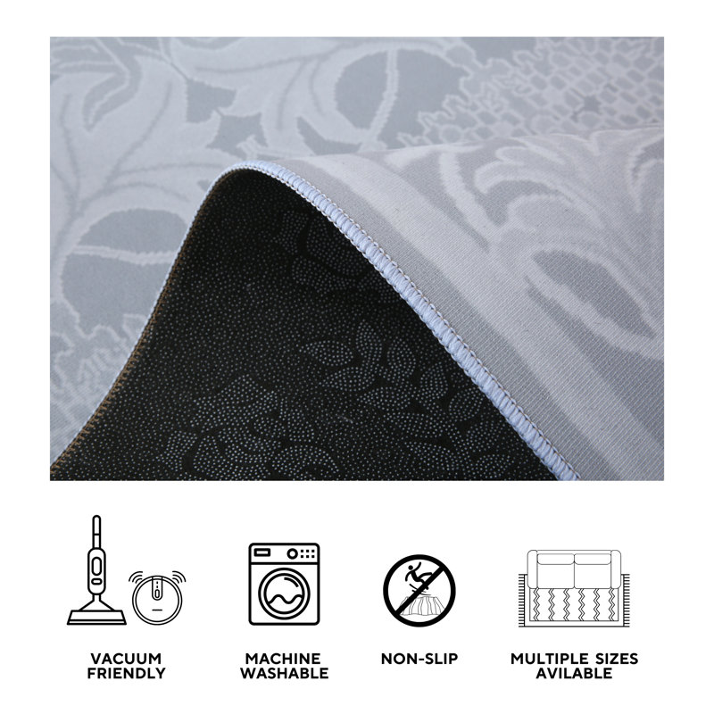 3X10 Gray William Morris Machine Washable Runner with Built-in Padding Non-Slip Backing (2'6" x 10'), Runner 2'6" x 10'