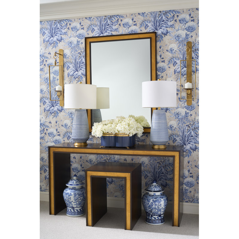 Tracery Cachepot - Navy Blue (SM), Blue/Gold, 7" H x 14" W x 14" D