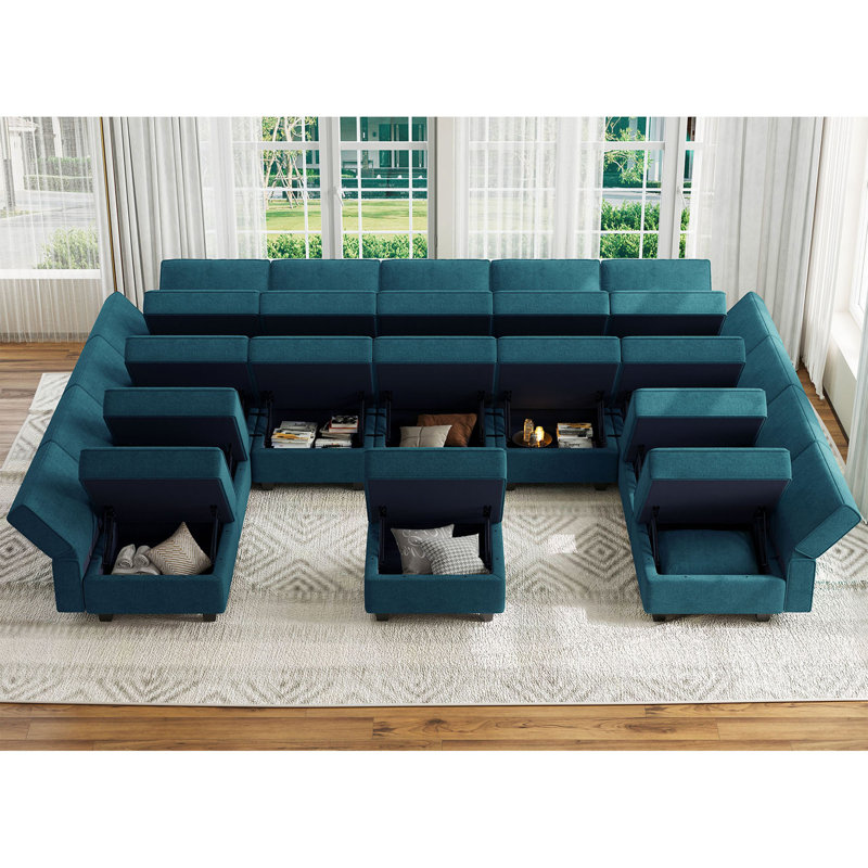 Neemi 33.5" H U-Shaped Sleeper Sectional, Blue Polyester Blend
