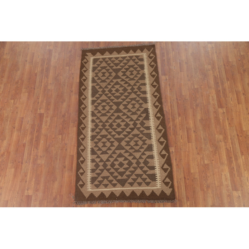 Brown Kilim Reversible Wool Area Rug 4x7