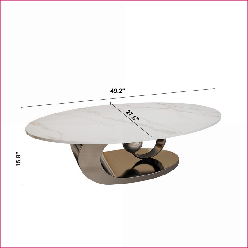 Table basse moderne en faux marbre blanc avec base sculpturale en acier inoxydable Modern Easy Stable